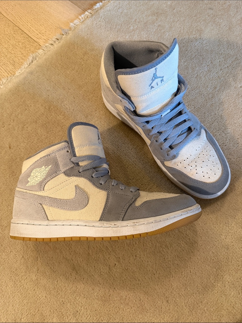 Men’s Nike Air Jordan 1 Mid Light Gray and Off-White Suede and Linen